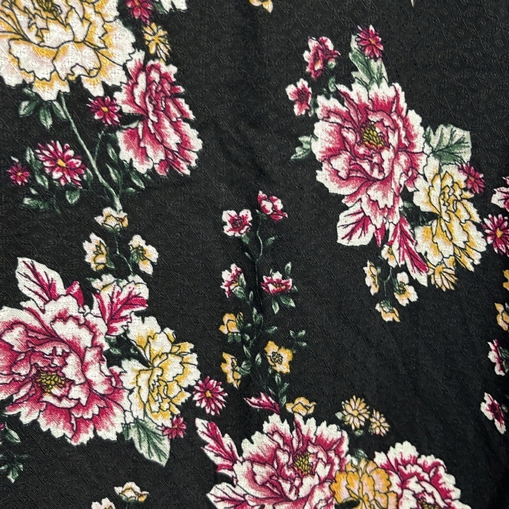 Love, Fire Womens Tunic/Mini XS Black White Floral Plaid Mixed Textures Keyhole - Picture 3 of 14